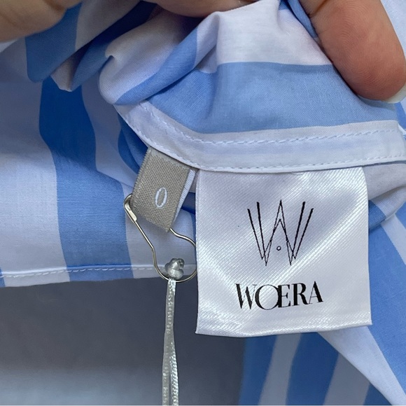 Woera Crop Button Up Light Top in Blue Stripe Size 0/ XS - Picture 7 of 7